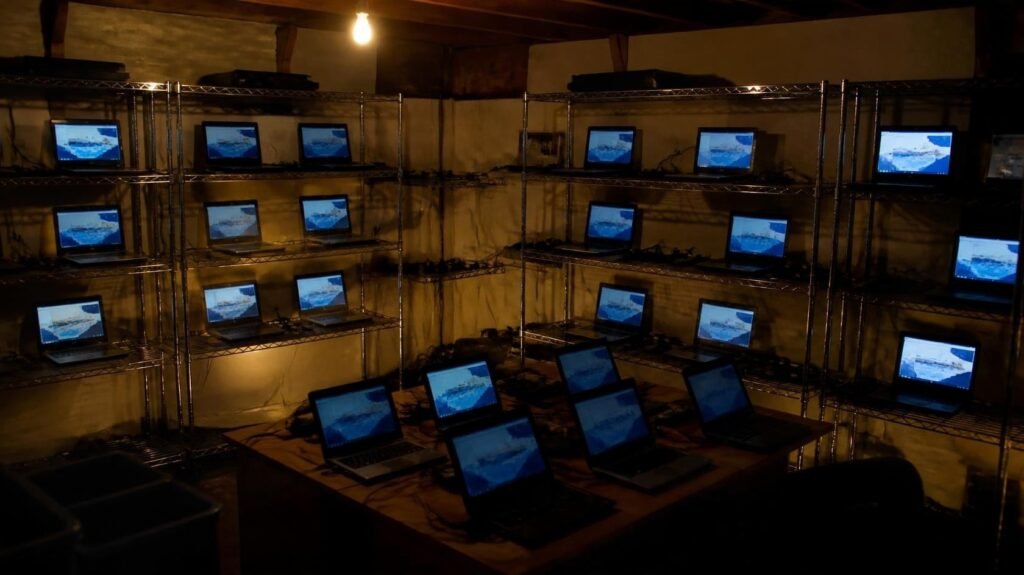 Habitación llena de laptops encendidas (imagen ilustrativa)